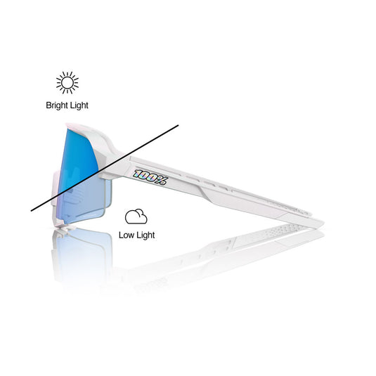 100% S3 Sunglasses - LE Bastille/Pearl White Glitter/Blue Mirror Photochromic Lens