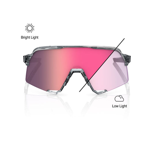 100% S3 Sunglasses - Polished Translucent Grey/Rose Gold Mirror Photochromic Lens