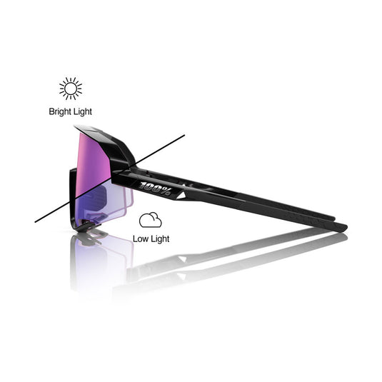 100% Slendale Sunglasses - Gloss Black/Purple Mirror Photochromic Lens