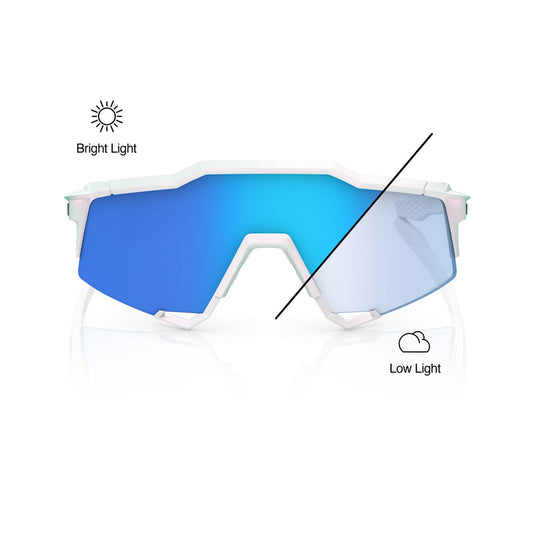 100% Speedcraft Sunglasses - LE Bastille/Pearl White Glitter/Blue Mirror Photochromic Lens