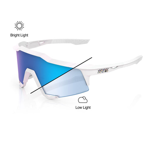 100% Speedcraft Sunglasses - LE Bastille/Pearl White Glitter/Blue Mirror Photochromic Lens