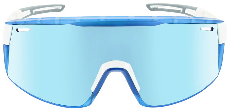 Load image into Gallery viewer, Optic Nerve Fixie Max Sunglasses - Shiny White, Crystal Blue Lens Rim, Brown Lens with Blue Mirror
