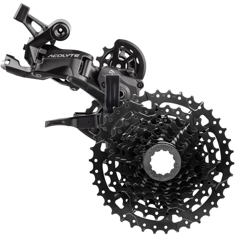 Load image into Gallery viewer, microSHIFT Acolyte 8-Speed Bike Components Bundle Cassette, Short Cage Derailleur &amp; Trigger Shifter
