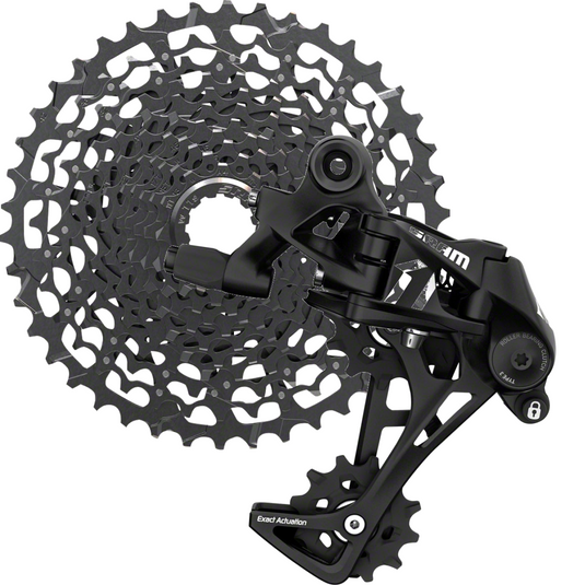 SRAM 11-Speed Bicycle Parts Bundle: PG-1130 11-42t Cassette + Apex Long Cage Rear Derailleur for MTB & Off-Road Performance
