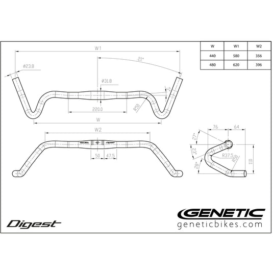Genetic Digest Flared Bar, (31.8) 44cm - Black