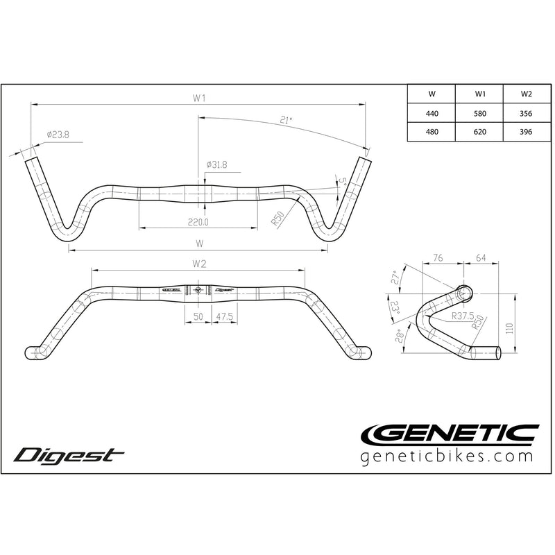 Load image into Gallery viewer, Genetic Digest Flared Bar, (31.8) 48cm - Black
