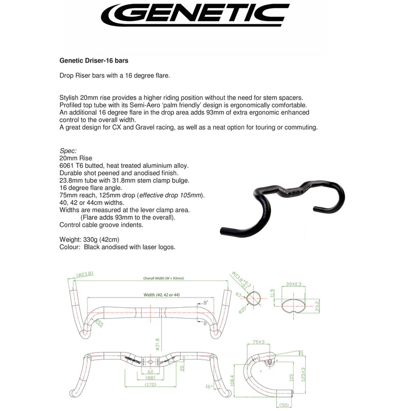 Load image into Gallery viewer, Genetic Driser-16 Bar, (31.8) 40cm - Black

