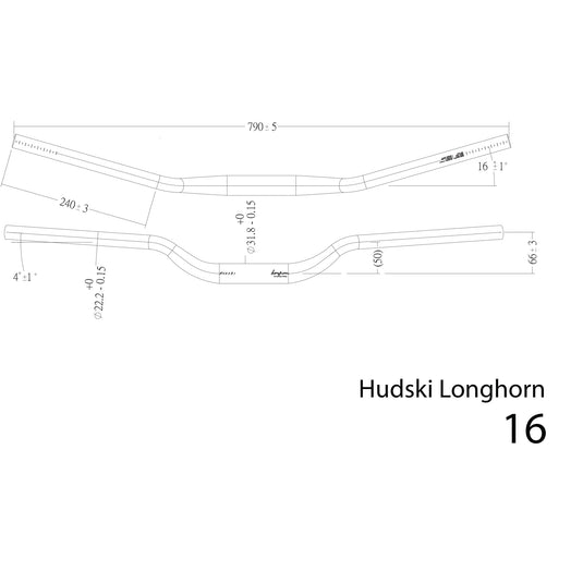 Hudski Longhorn Handlebar (31.8) 50mm/790mm, 16 Deg, Black
