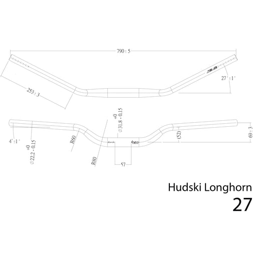 Hudski Longhorn Handlebar (31.8) 50mm/790mm, 27 Deg, Black
