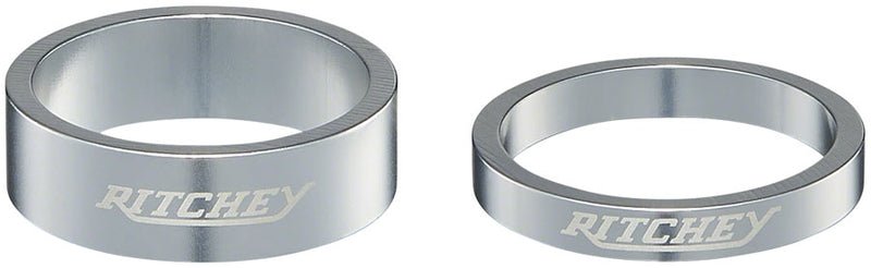 Load image into Gallery viewer, Pack of 2 Ritchey Classic Headset Spacers - 1-1/8", 10mm (x2), 5 mm (x3), Silver

