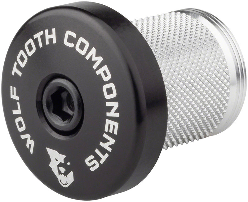 Load image into Gallery viewer, Wolf Tooth Components Carbon &amp; Metal Steerer Tube Compression Plug with Integrated Spacer, 7075-T6 Aluminum, Black, Fits 1 1 - 8" Forks, MTB &amp; Road Enhancement
