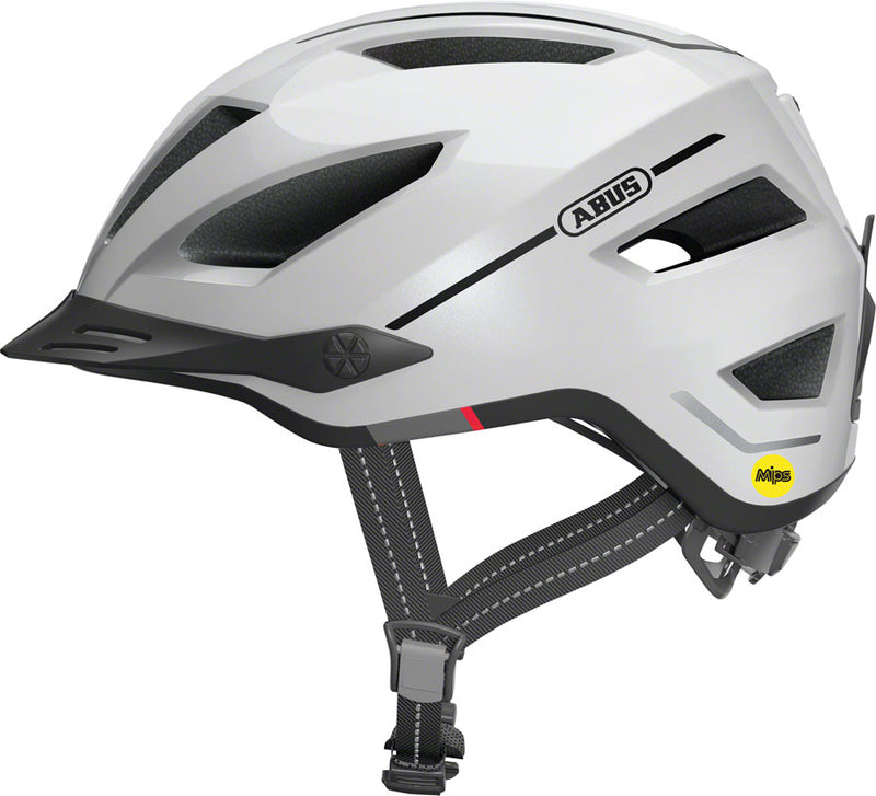 Load image into Gallery viewer, Abus-Pedelec-2.0-Helmet-Large-(56-62cm)-Half-Face--MIPS--Visor--With-Light--Adjustable-Fitting--Fidlock-Magnetic-Strap-Buckle--Reflector--Ponytail-Compatible-White_HLMT4904
