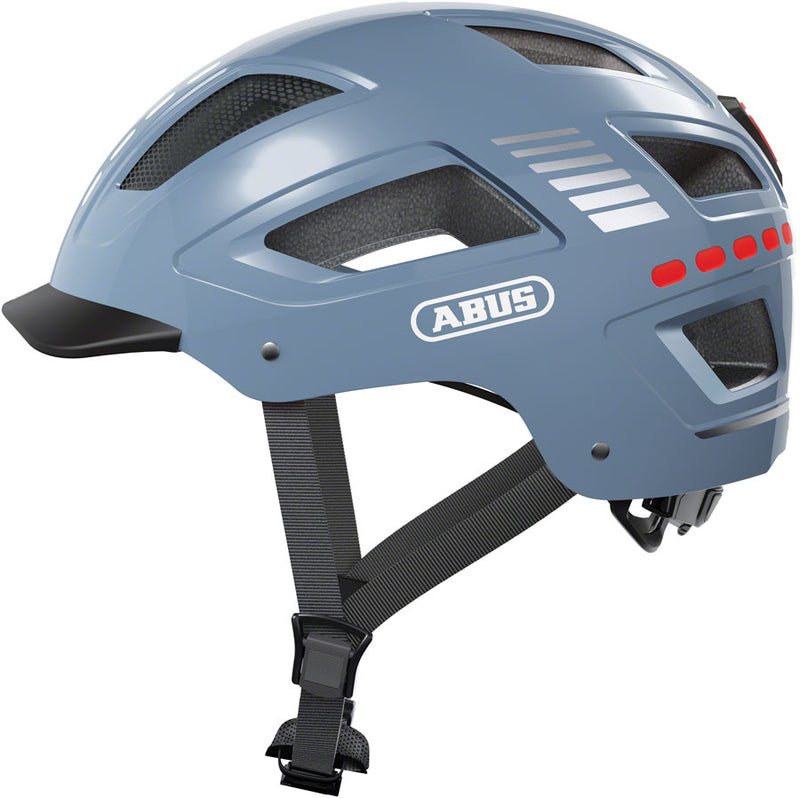 Load image into Gallery viewer, Abus-Hyban-2.0-LED-Helmet-Large-(51-56cm)-Half-Face--Zoom-Ace-Urban-System--With-Light--Visor--Fidlock-Magnetic-Strap-Buckle--Reflector--Bug-Mesh--Ponytail-Compatible-Grey_HLMT5201
