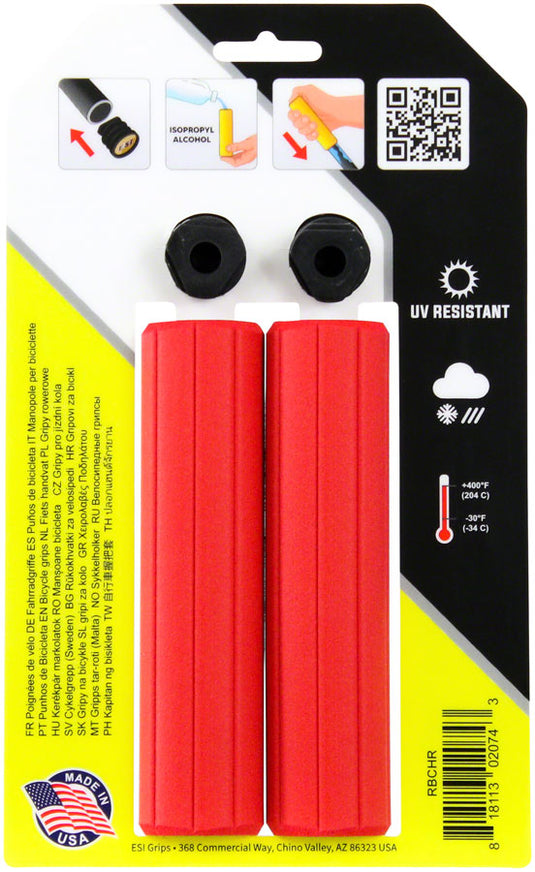 ESI Ribbed Chunky Grips - Red Standard Grip Length, Bar Plugs Included