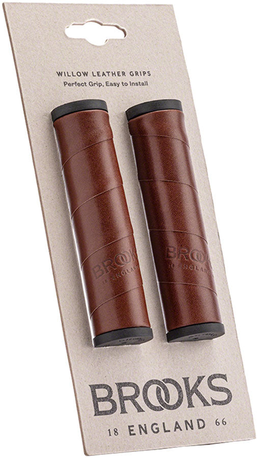 Load image into Gallery viewer, Brooks Willow Leather Grips - Antique Brown, 130/130mm
