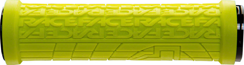 Load image into Gallery viewer, RaceFace Grippler Grips - Yellow, 33mm Directional Ramped Logo Underside
