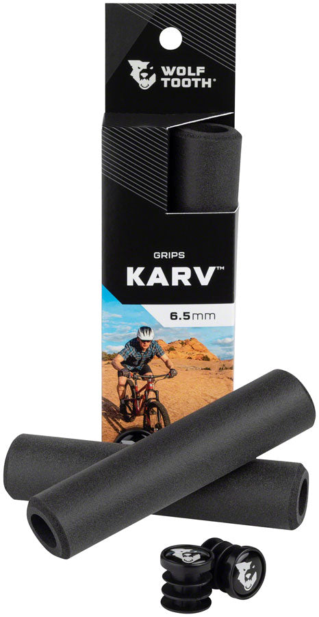 Load image into Gallery viewer, Wolf Tooth Karv 6.5mm Silicone Handlebar Grips - Vibration Damping, All-Weather Tacky Grip, Black Bike Accessories for Mountain &amp; Trail Riding
