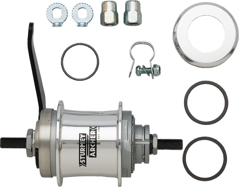 Load image into Gallery viewer, Sturmey-Archer S2C Kick-Shift Hub Kit 36h 116mm Silver with Coaster Brake
