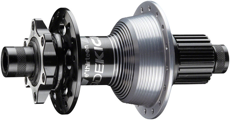 Load image into Gallery viewer, e*thirteen Sidekick Rear Hub - 12 x 148mm, 6-Bolt, Micro Spline, Black/Sterling Silver, 32H
