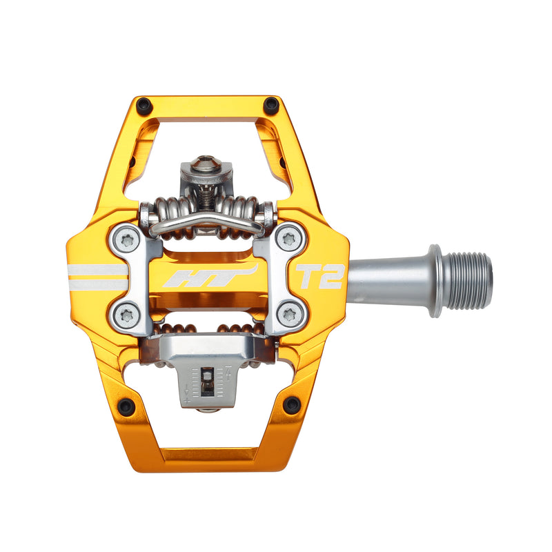 Load image into Gallery viewer, HT T2 Dual Sided Clipless Platform Pedals 9/16" Chromoly Axle Alloy Body Orange
