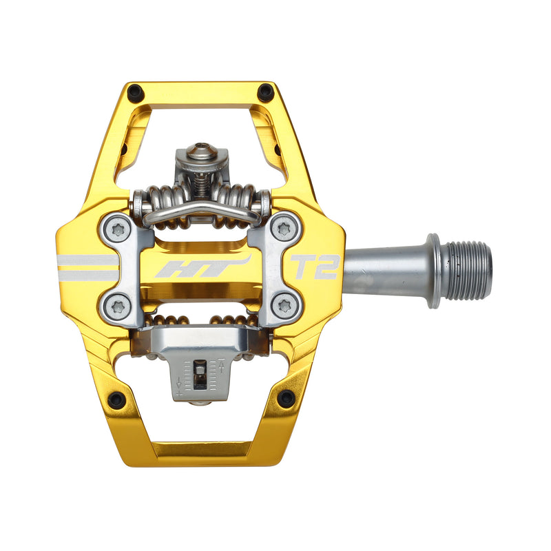 Load image into Gallery viewer, HT Pedals T2 Clipless Platform Pedals, CrMo - Gold
