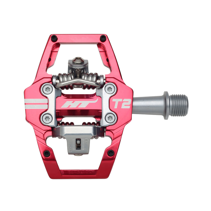 Load image into Gallery viewer, HT T2 Dual Sided Clipless Platform Pedals 9/16" Chromoly Axle Aluminum Body Red
