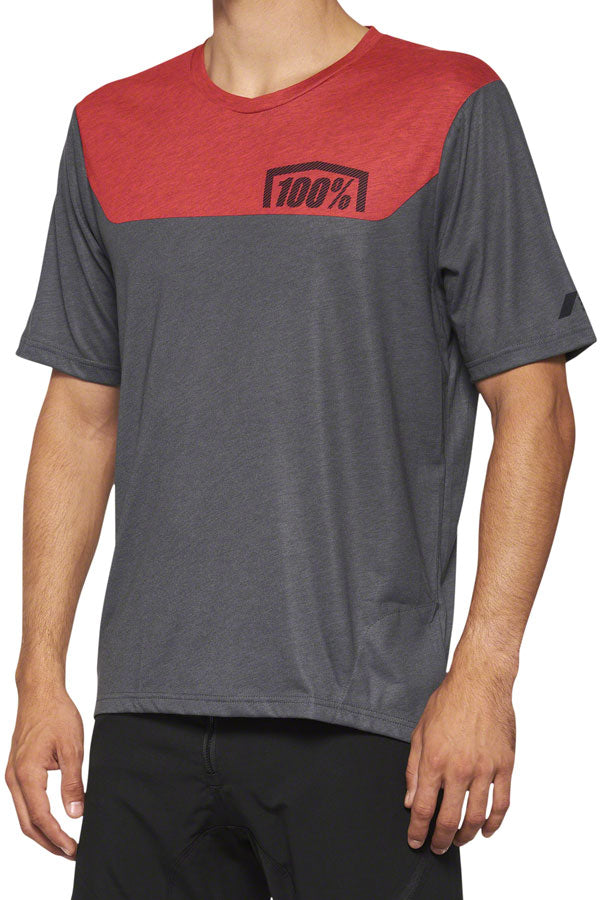 Load image into Gallery viewer, 100% Airmatic Jersey - Charcoal/Red, Short Sleeve, Men&#39;s, Large
