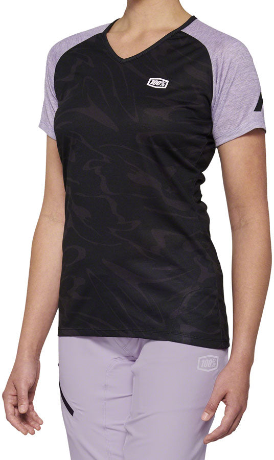 Load image into Gallery viewer, 100% Airmatic Jersey - Black/Lavender, Short Sleeve, Women&#39;s, Small
