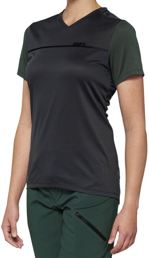 Load image into Gallery viewer, 100% Ridecamp Jersey - Charcoal/Green, Short Sleeve, Women&#39;s, Large
