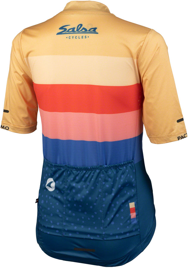 Load image into Gallery viewer, Salsa Team Polytone Women&#39;s Jersey - Goldenrod, Dark Blue, w/ Stripes, Large
