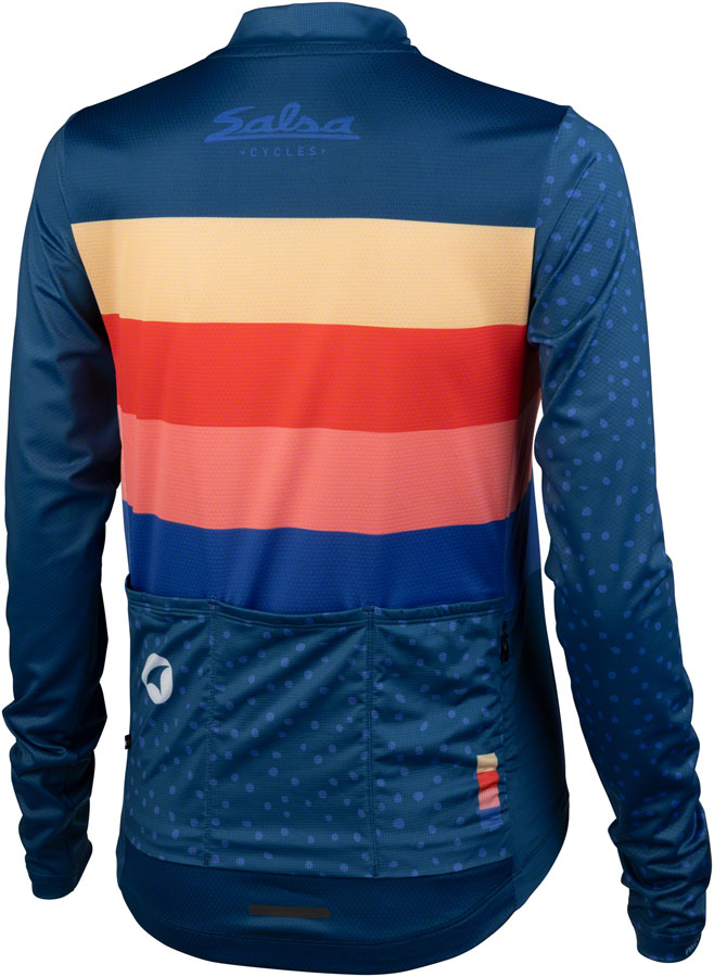 Load image into Gallery viewer, Salsa Team Polytone Women&#39;s Long Sleeve Jersey - Dark Blue, w/ Stripes, Large
