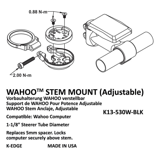 K-EDGE Adjustable Stem Mount for Wahoo Bolt and ELEMNT Computers: Black
