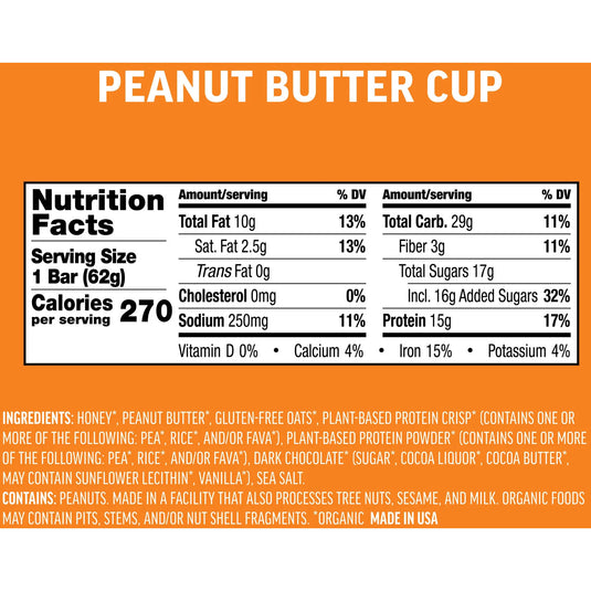 Kates Real Food Protein Bars Protein Peanut Butter Cup Box of 12 Yes