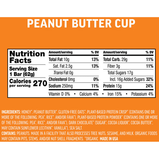Kates Real Food Protein Bars Protein Peanut Butter Cup Box of 12 Yes