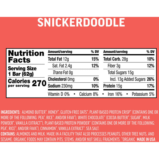 Kates Real Food Protein Bars Protein Snickerdoodle Box of 12 Yes