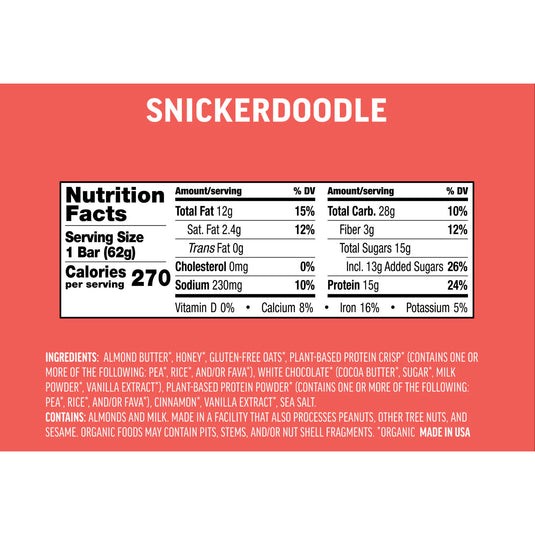 Kates Real Food Protein Bars Protein Snickerdoodle Box of 12 Yes