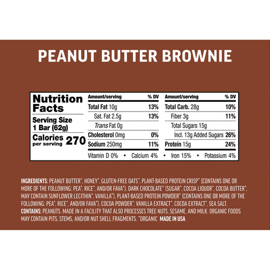 Kates Real Food Protein Bars Protein Peanut Butter Brownie Box of 12 Yes