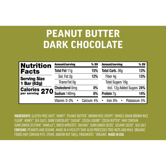 Kates Real Food Energy Bars Energy Peanut Dark Chocolate Box of 12 Yes
