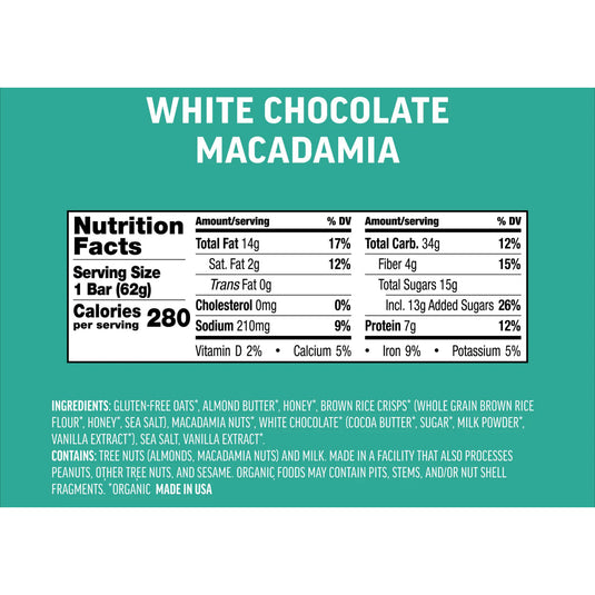 Kates Real Food Energy Bars Energy White Chocolate Macadamia Box of 12 Yes