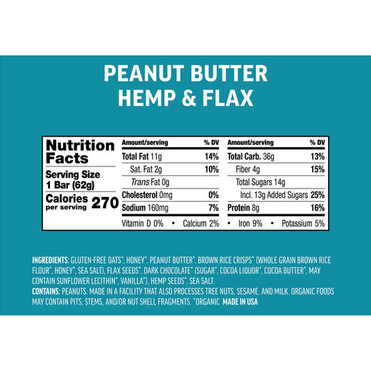 Kates Real Food Energy Bars Energy Peanut Butter Hemp Flax Box of 12 Yes
