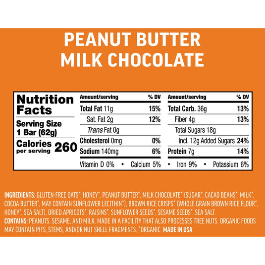 Kates Real Food Energy Bars Energy Peanut Milk Chocolate Box of 12 Yes