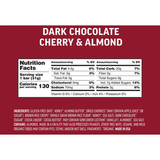 Kate's Real Food Mini Bar 1.1oz, 24/Box - Dark Choc/Cherry Almond
