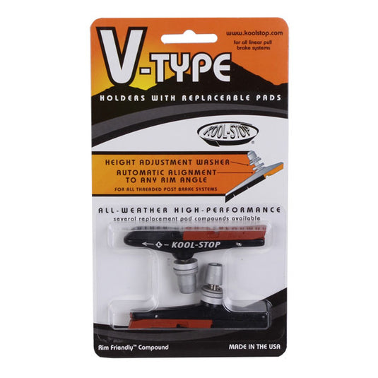 Kool Stop V-Type Brake Pads Dual Compound, Threaded Alloy Holder for Linear Rim Brakes