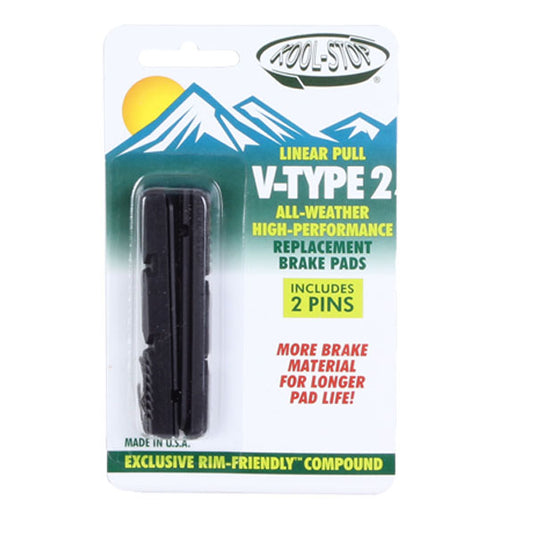 Kool Stop V-Type 2 Brake Pads Bundle Black, Semi-Aggressive, Water-Displacing Inserts for Shimano V-Brakes