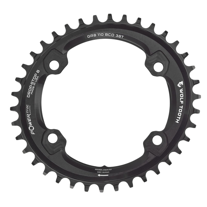 Load image into Gallery viewer, Wolf Tooth 46T Elliptical Aero 110mm Asymmetric BCD Chainring for Shimano GRX 12-Speed, Drop-Stop ST, Advanced Mud Shedding &amp; Chain Retention
