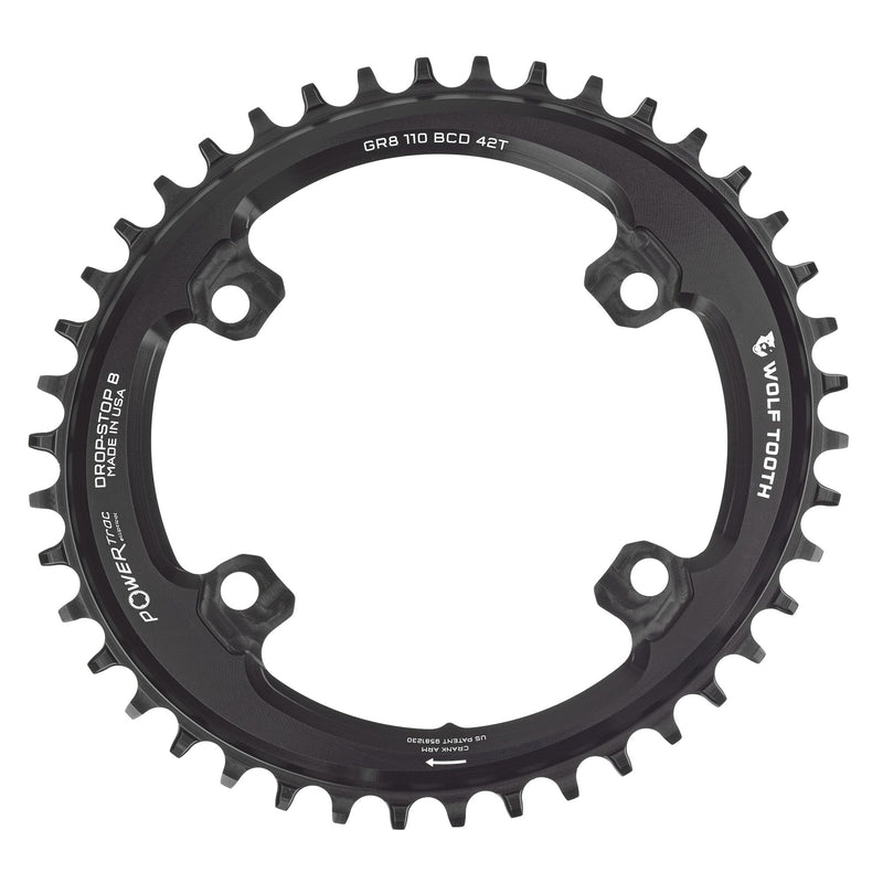 Load image into Gallery viewer, Wolf Tooth 46T Elliptical Aero 110mm Asymmetric BCD Chainring for Shimano GRX 12-Speed, Drop-Stop ST, Advanced Mud Shedding &amp; Chain Retention

