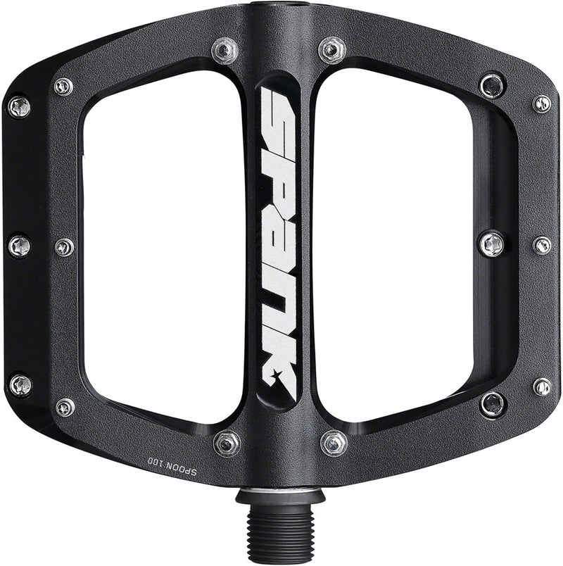 Load image into Gallery viewer, Spank Spoon 90 Platform Pedals 9/16&quot; Concave Alloy Body Replaceable Pins Black
