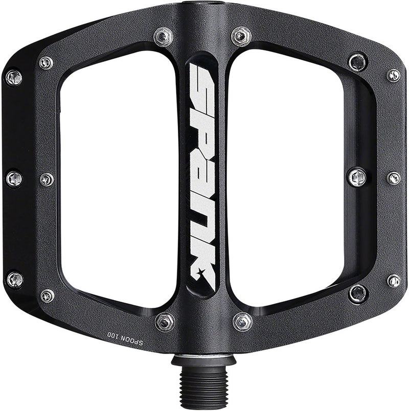 Load image into Gallery viewer, Spank Spoon 100 Platform Pedals 9/16" Concave Alloy Body Replaceable Pins Black
