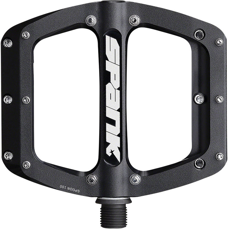 Load image into Gallery viewer, Spank Spoon 100 Platform Pedals 9/16&quot; Concave Alloy Body Replaceable Pins Black
