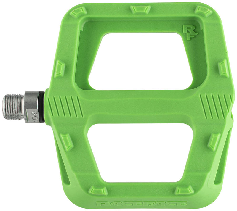 Load image into Gallery viewer, RaceFace Ride Platform Pedals 9/16" Concave Composite Molded Traction Pins Green
